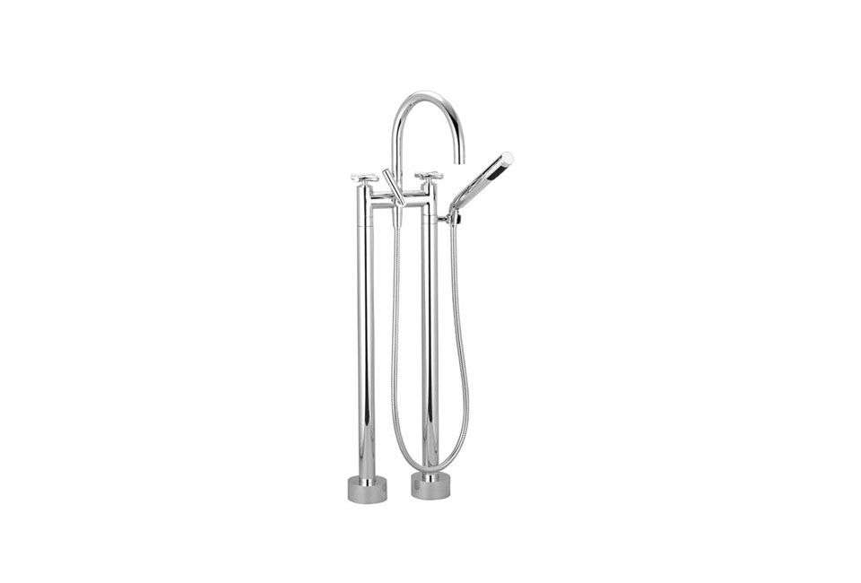 Tara Two-Hole Bath Mixer with Stand Pipes and Cross Handles